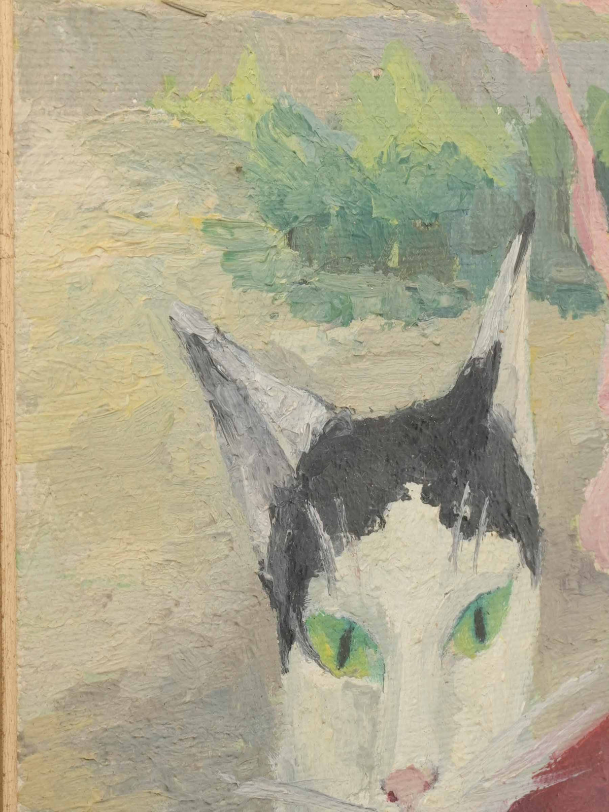 Floral Still Life w/ Cat by Lucia Maria Bessi, Dated 1974 - 24½" x 19¾"