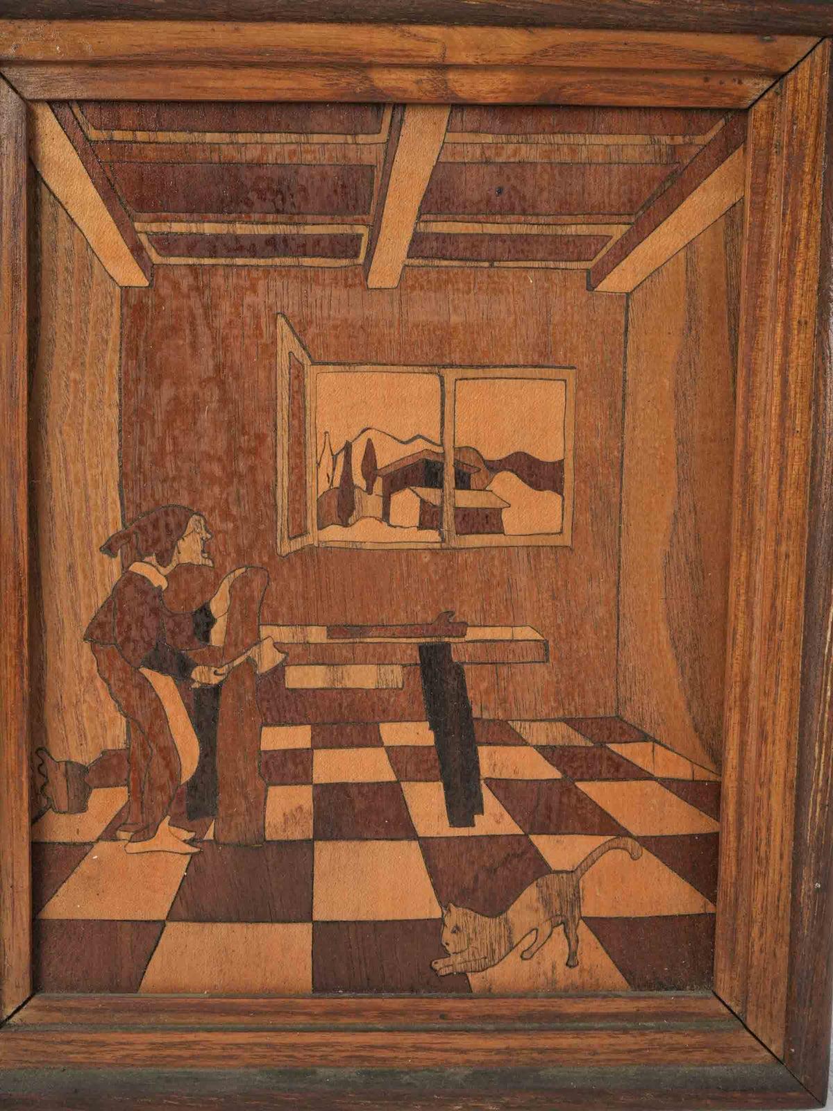 Mid-1950s Italian Intarsia Interior Scene, Luigi Buder - 10¾" x 9"