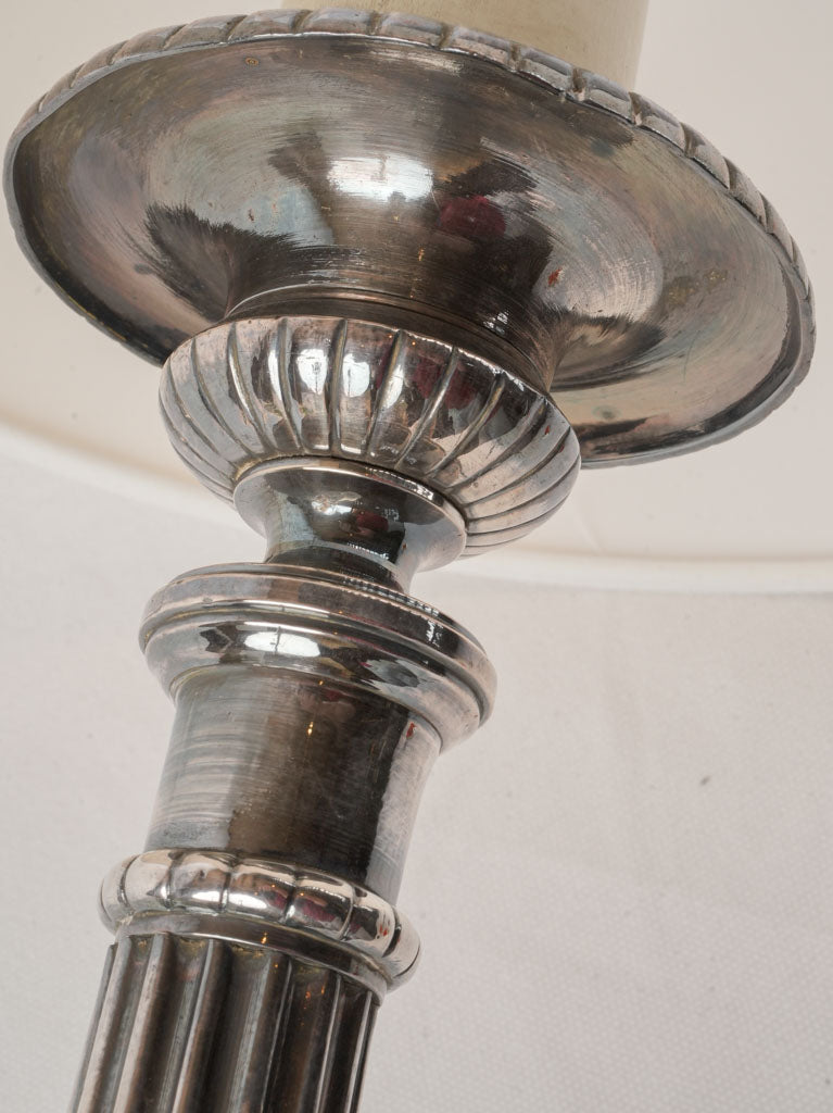 Decorative Tall Silvered Metal Table Lamp in Neoclassical Candlestick Form - 32¾"