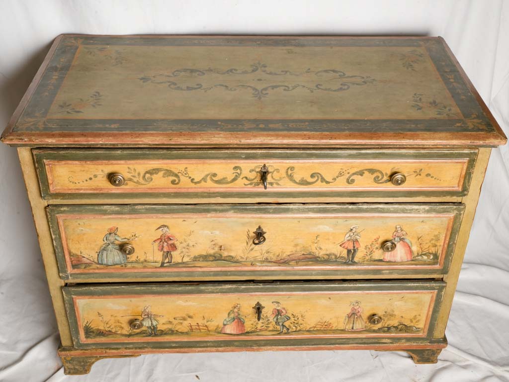 Romantic pastoral figure drawer chest