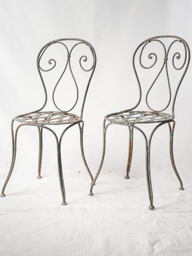 Pair Of Napoleon III Wrought Iron Garden Chairs With Lattice Seats
