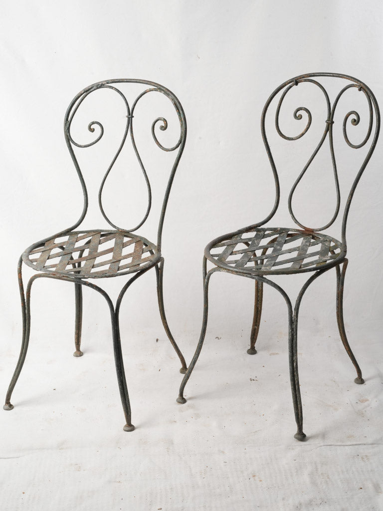 Pair Of Napoleon III Wrought Iron Garden Chairs With Lattice Seats
