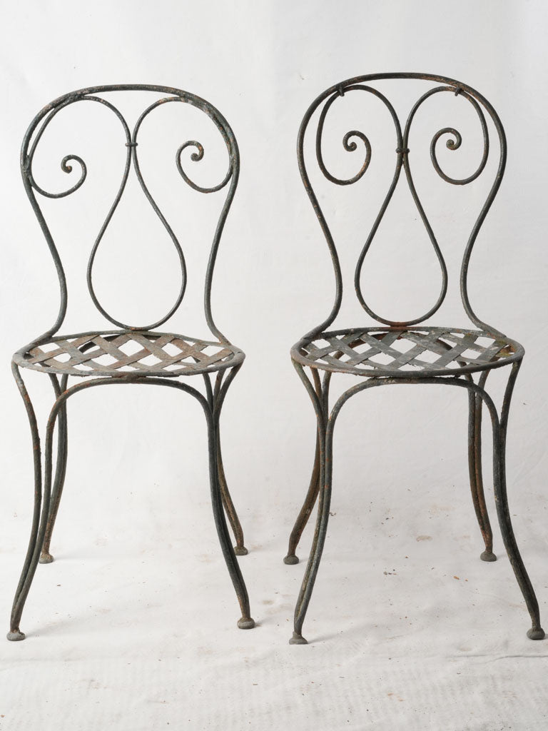 Pair Of Napoleon III Wrought Iron Garden Chairs With Lattice Seats