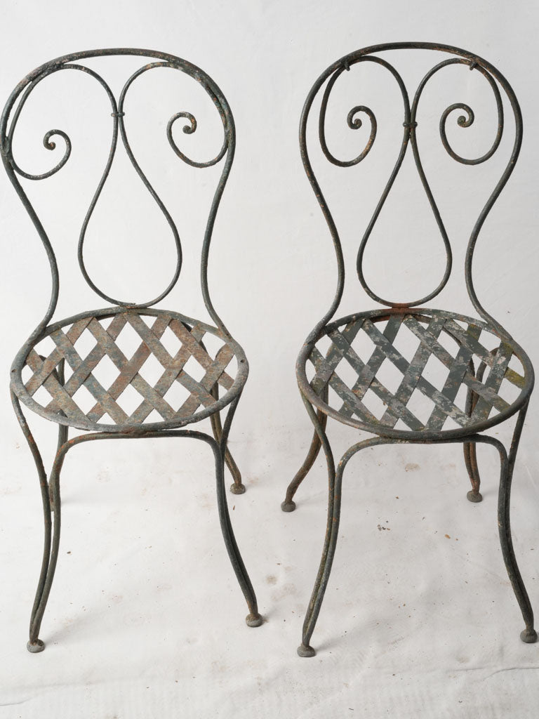 Pair Of Napoleon III Wrought Iron Garden Chairs With Lattice Seats