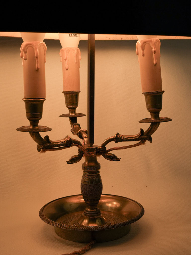 Antique green tole bouillotte lamps
