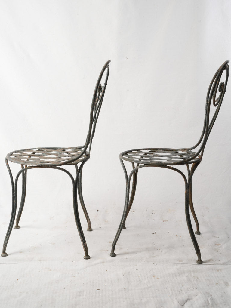 Pair Of Napoleon III Wrought Iron Garden Chairs With Lattice Seats