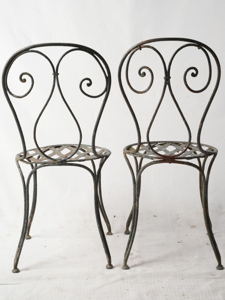 Pair Of Napoleon III Wrought Iron Garden Chairs With Lattice Seats