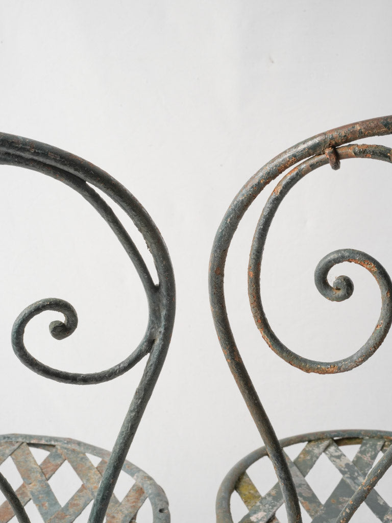 Pair Of Napoleon III Wrought Iron Garden Chairs With Lattice Seats