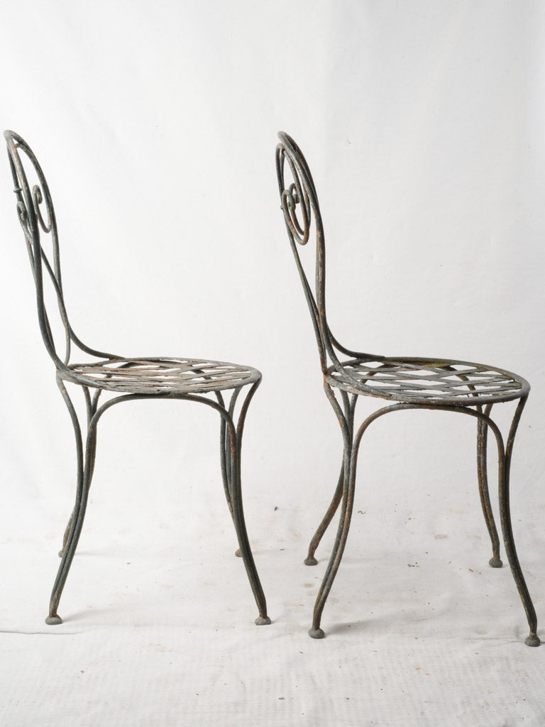 Pair Of Napoleon III Wrought Iron Garden Chairs With Lattice Seats