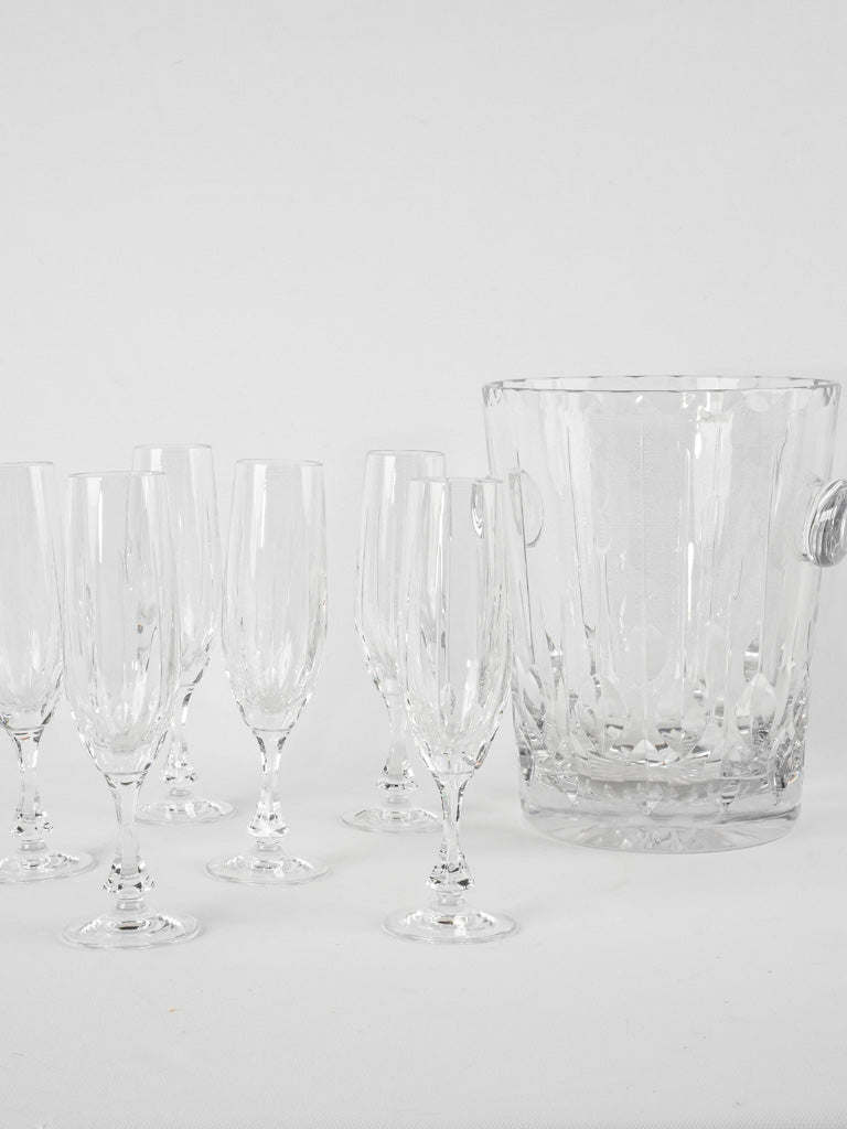 Crystal champagne bucket w/ 6 flutes - 1930s