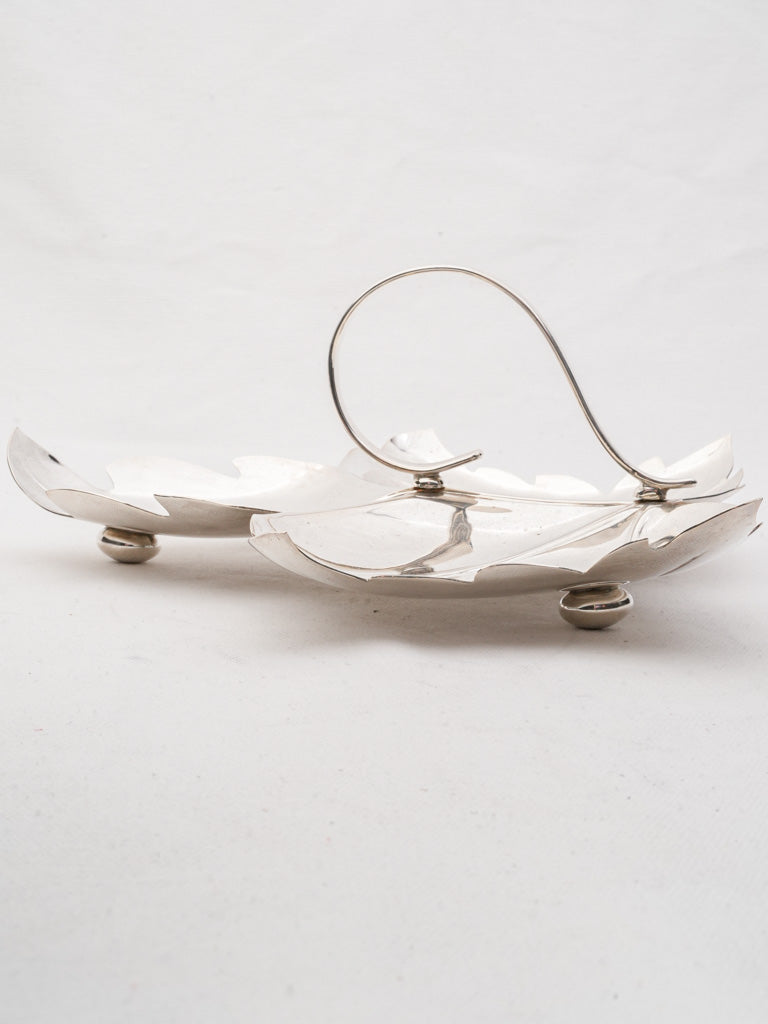 Antique shiny silver leaf dish