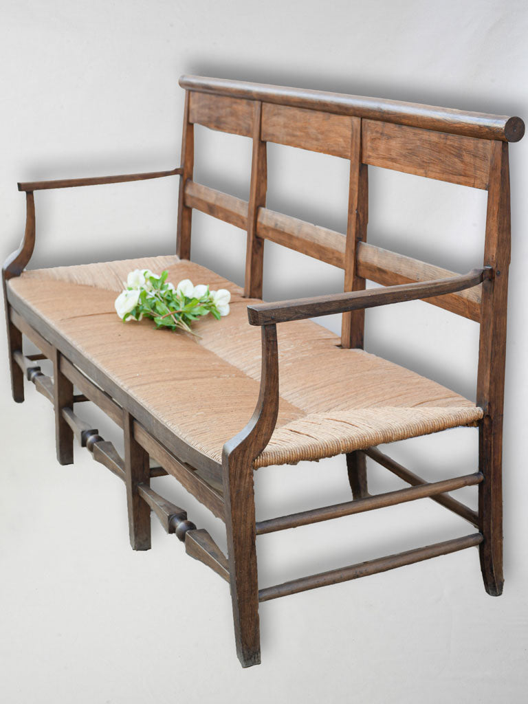 19th-Century French Walnut Radassié W/ Rush Seat - 72"