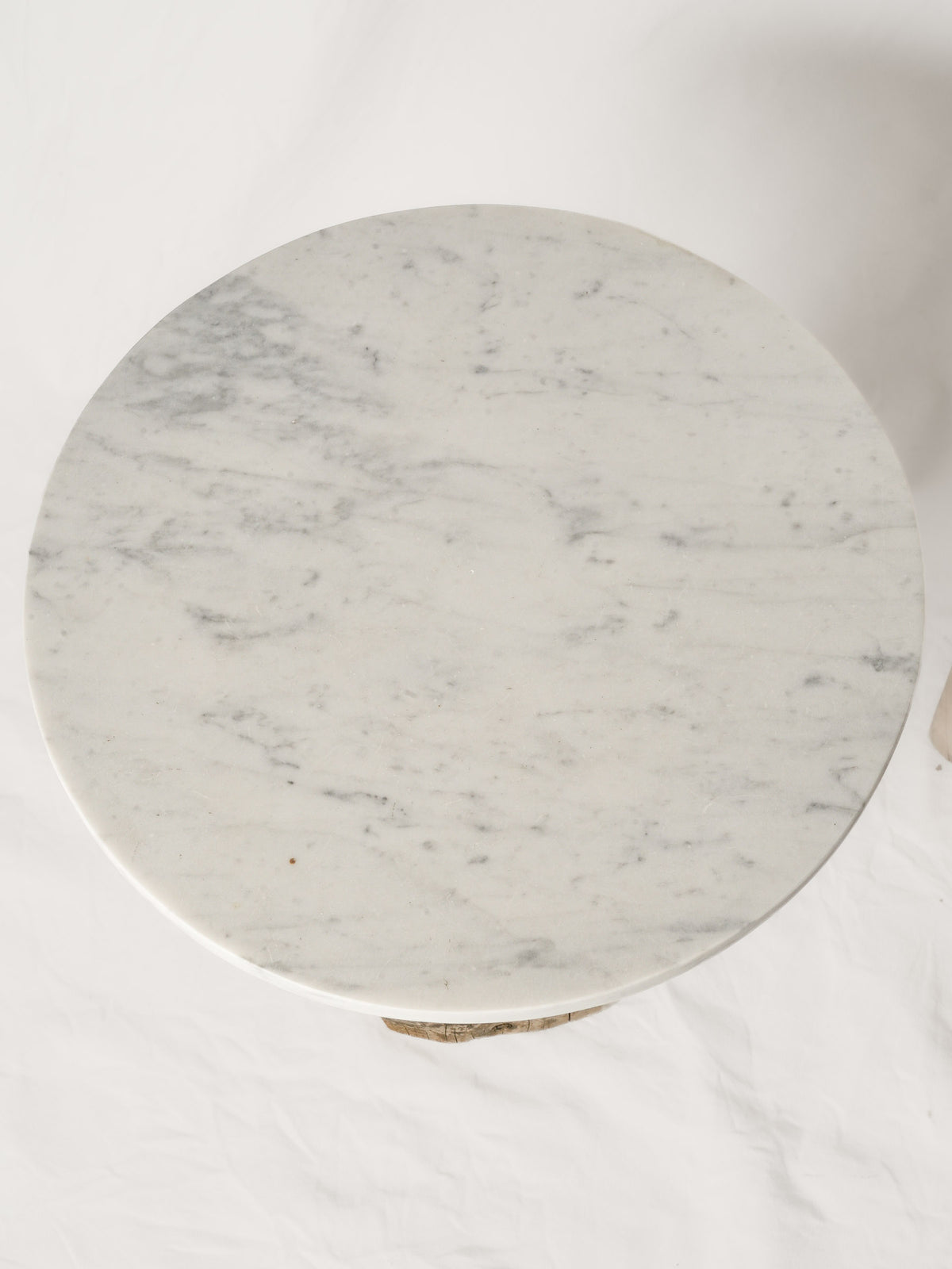 Set of Three Graduated Contemporary Reclaimed Wood and Marble Side Tables
