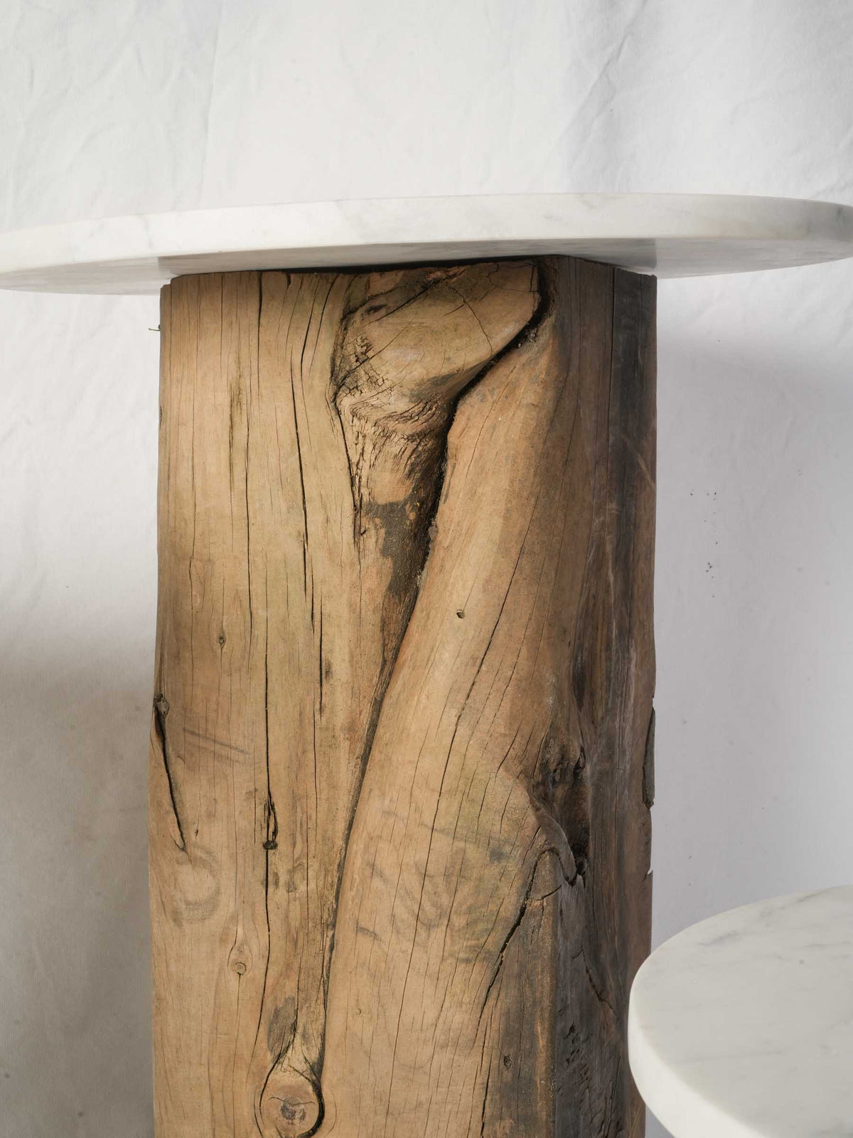 Set of Three Graduated Contemporary Reclaimed Wood and Marble Side Tables