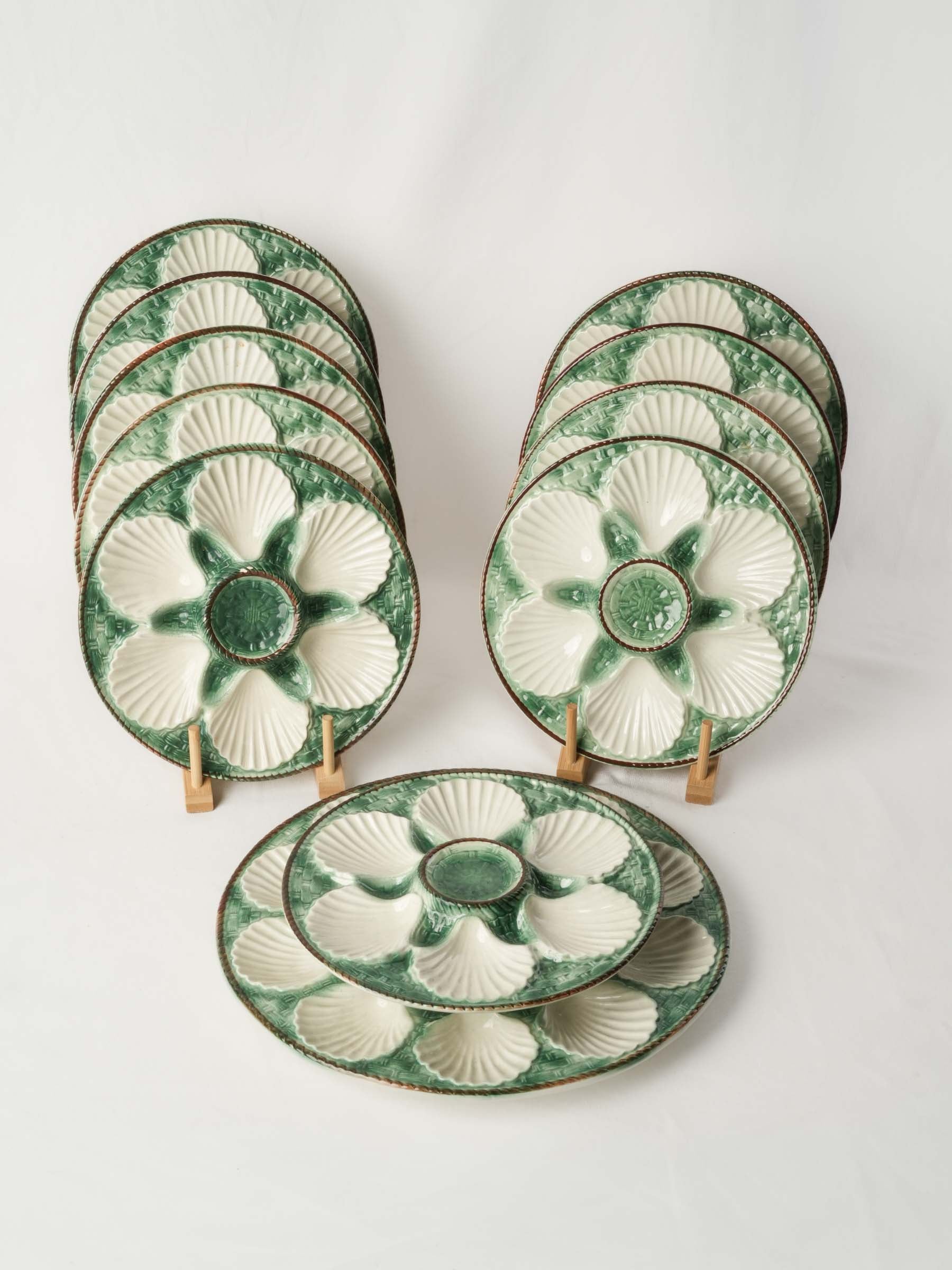 French Majolica Oyster Service for 10 with Matching Platter