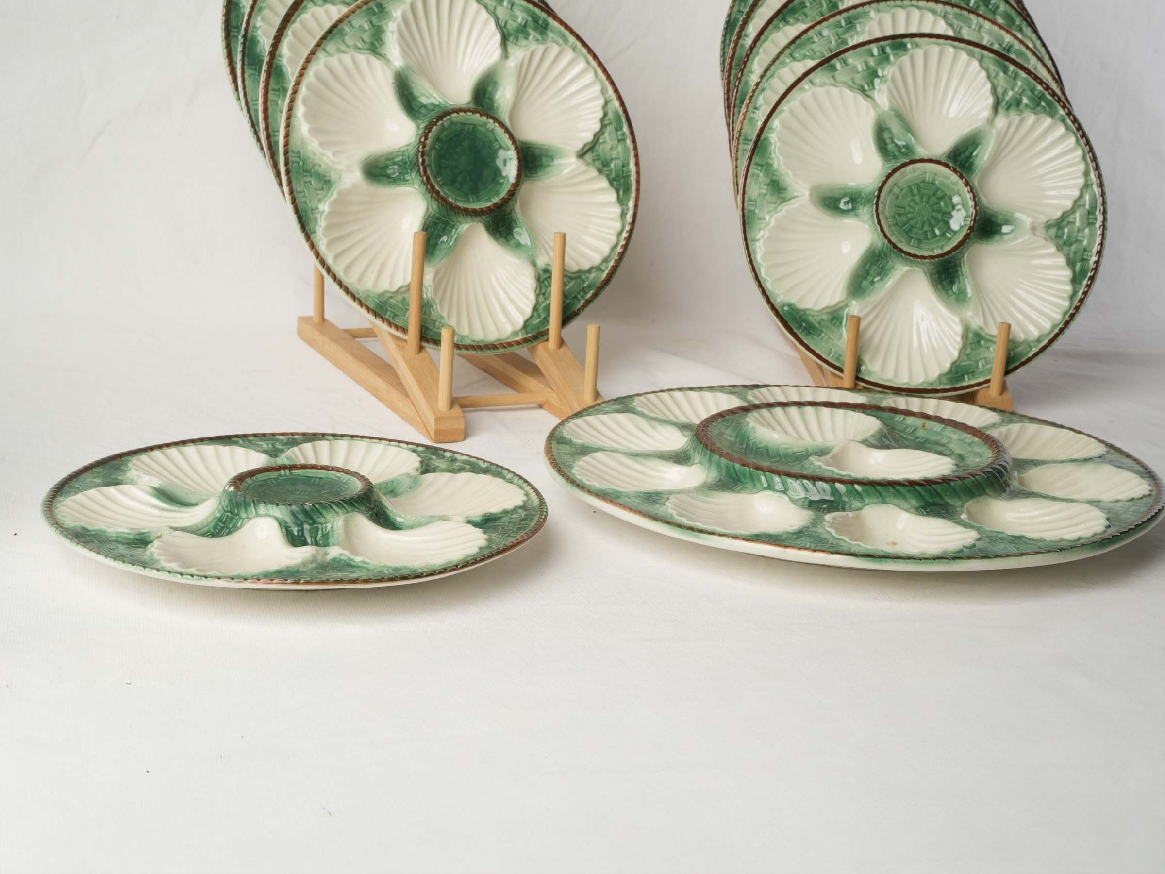 French Majolica Oyster Service for 10 with Matching Platter