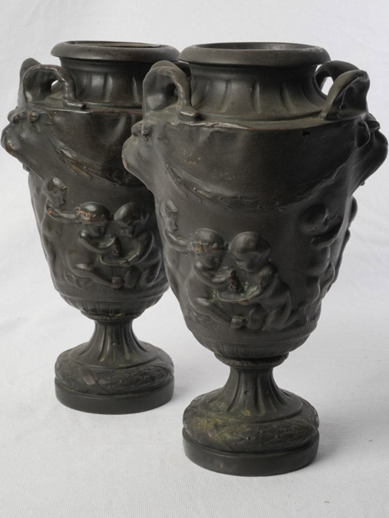 Charcoal patinated metal vases
