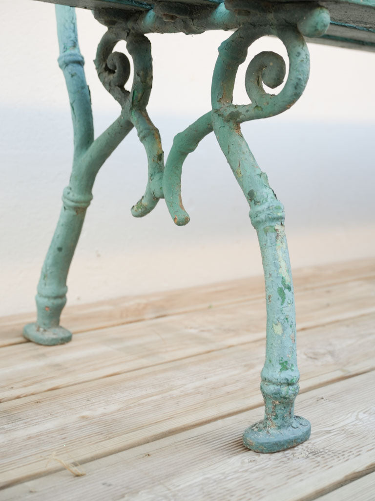 Enchanting 19th-Century Slatted Garden Bench W/ Weathered Green Paint - 79¼"