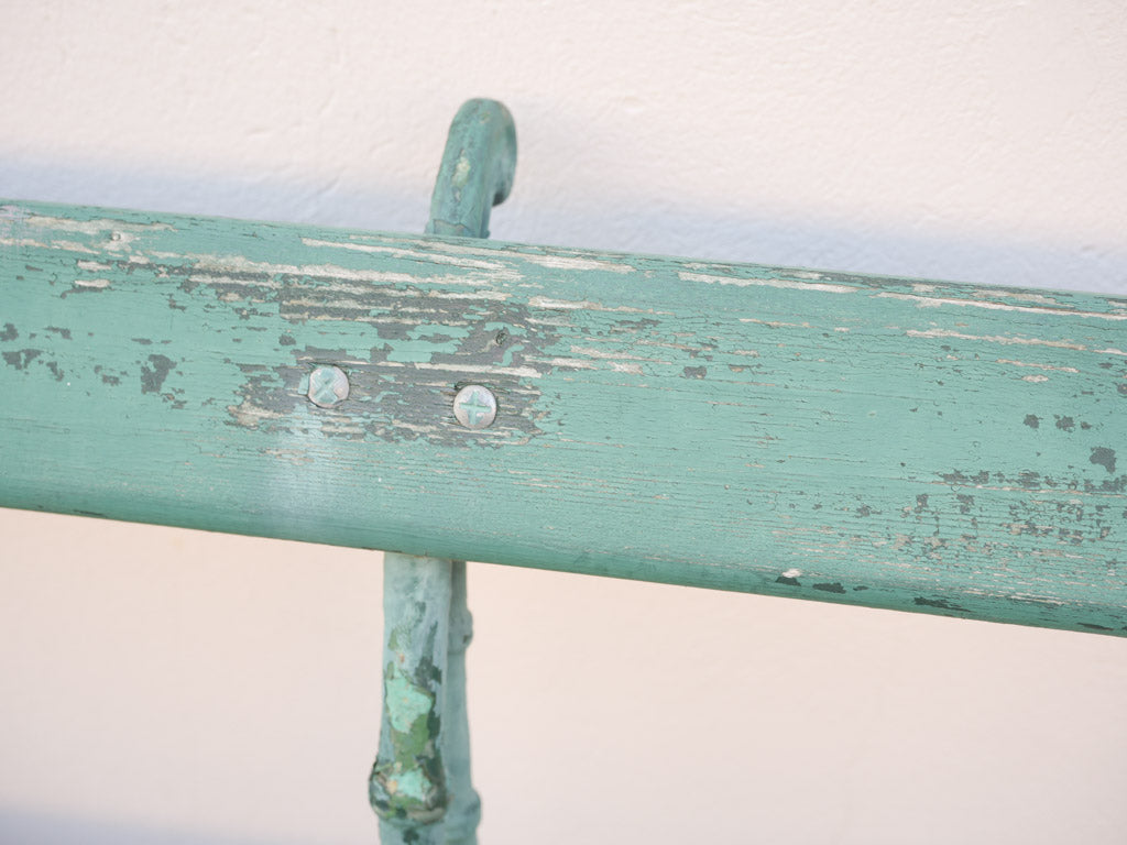 Enchanting 19th-Century Slatted Garden Bench W/ Weathered Green Paint - 79¼"