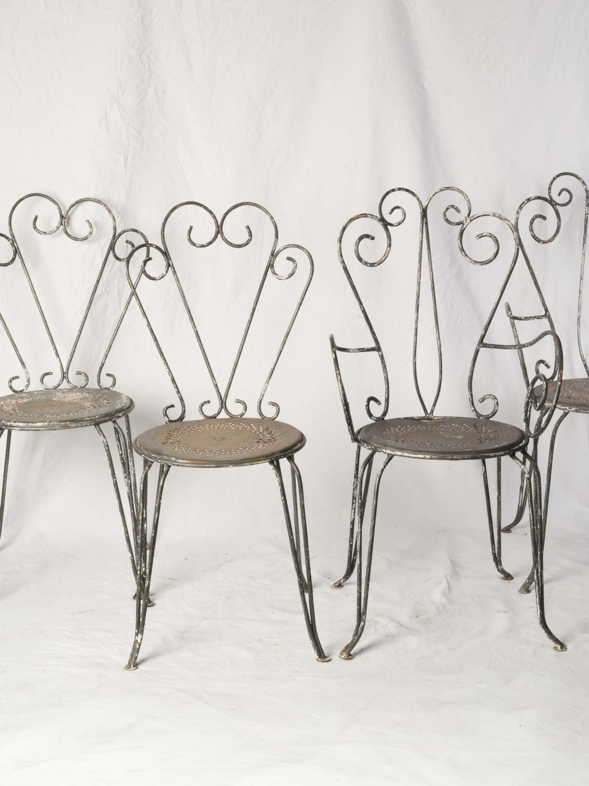 Set of Four 1960s French Wrought-Iron Garden Chairs w/ Weathered Patina