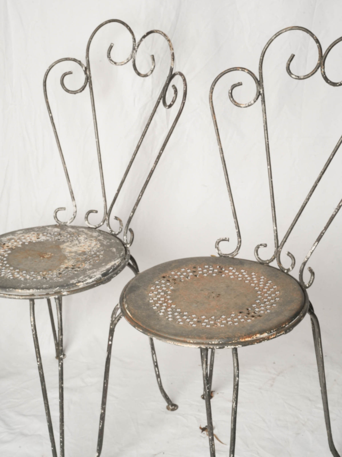 Set of Four 1960s French Wrought-Iron Garden Chairs w/ Weathered Patina