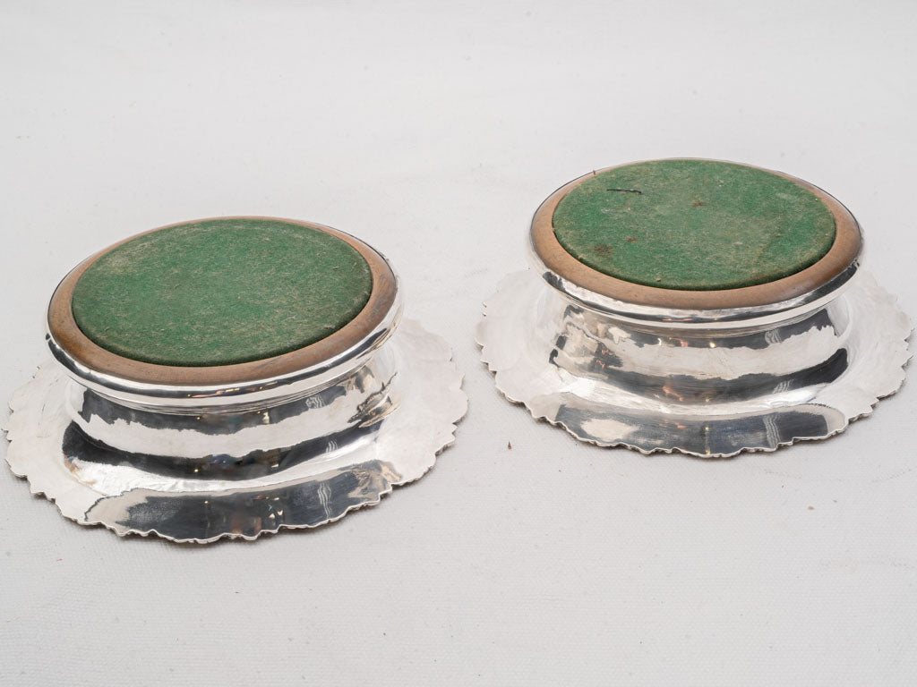 Pair of Silverplate Wine Coasters w/ Grape Leaf Borders - 6¾"