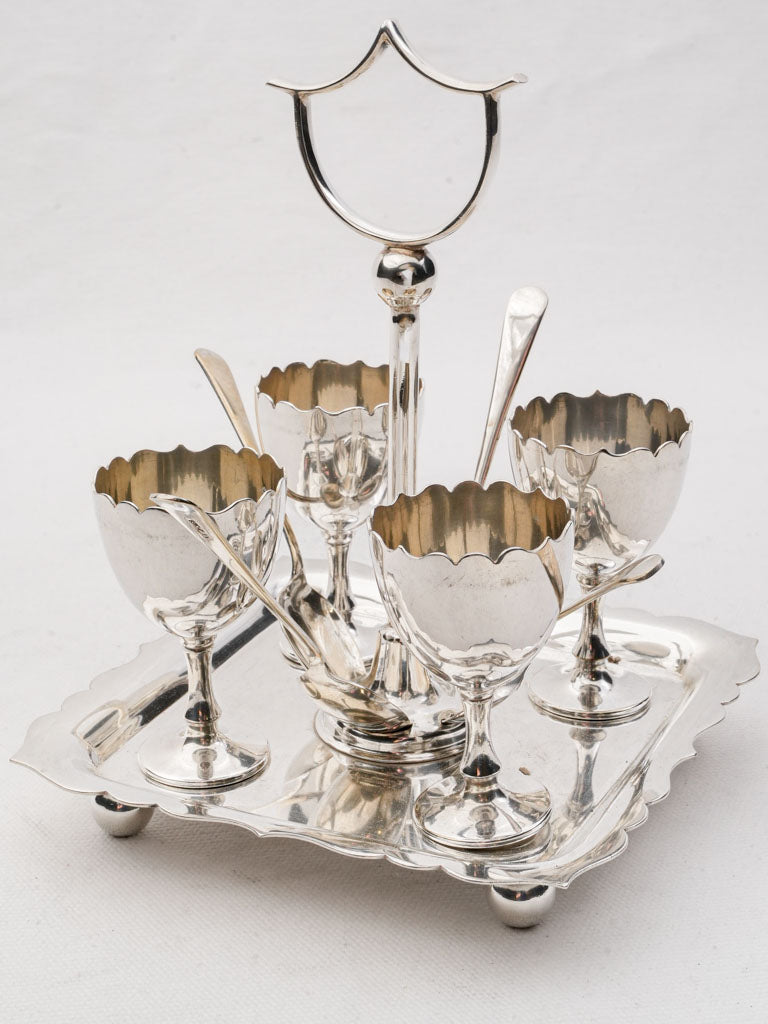 Silver Plated Egg Antique Silver Egg Cup Set Early 20th Century