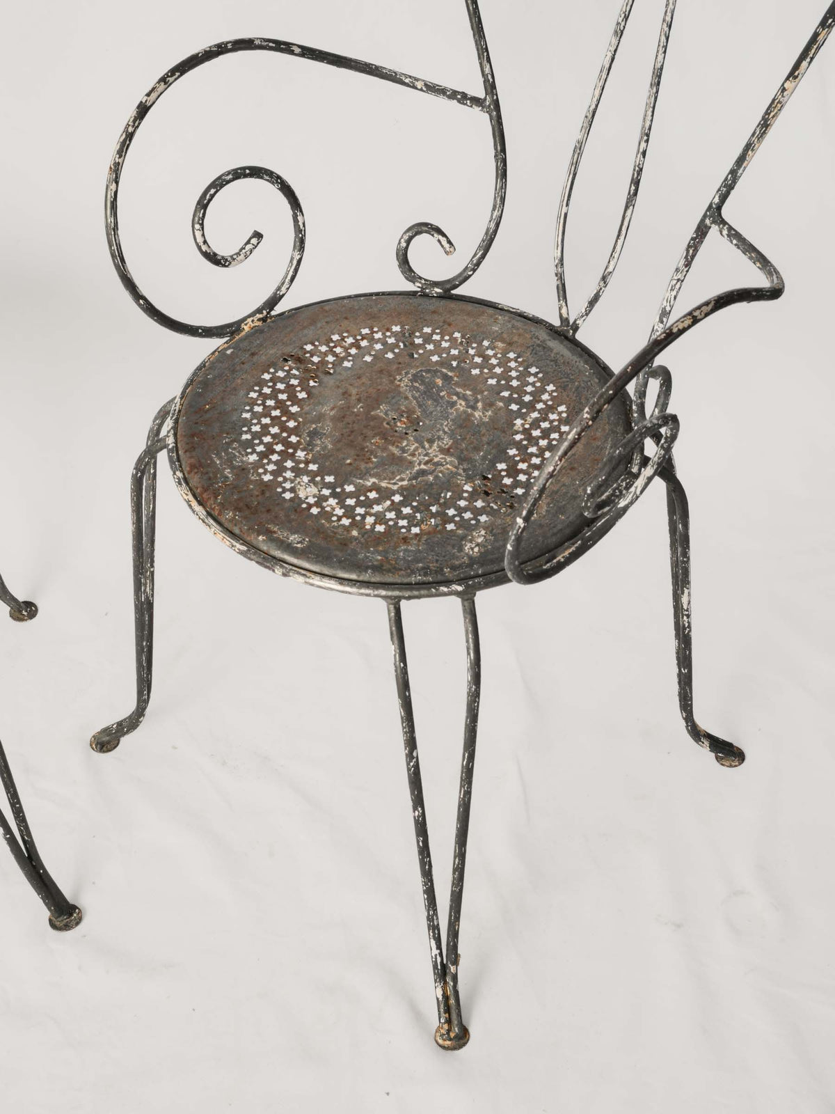 Set of Four 1960s French Wrought-Iron Garden Chairs w/ Weathered Patina