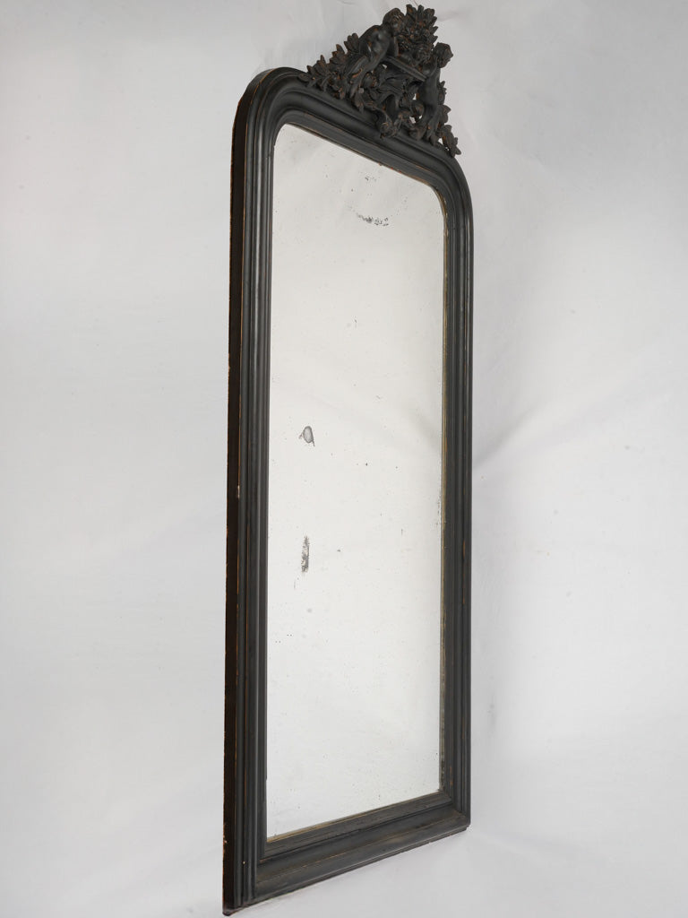 Commanding Second Empire Mirror w/ Black Finish and Ornamental Crest - 67"