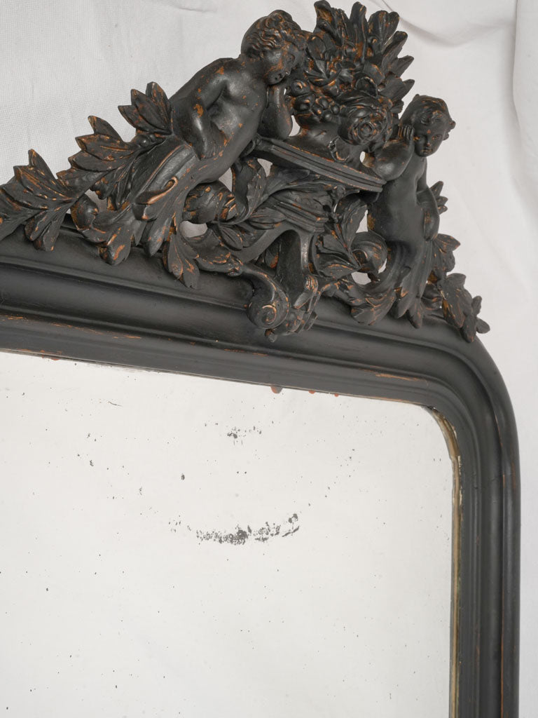 Commanding Second Empire Mirror w/ Black Finish and Ornamental Crest - 67"