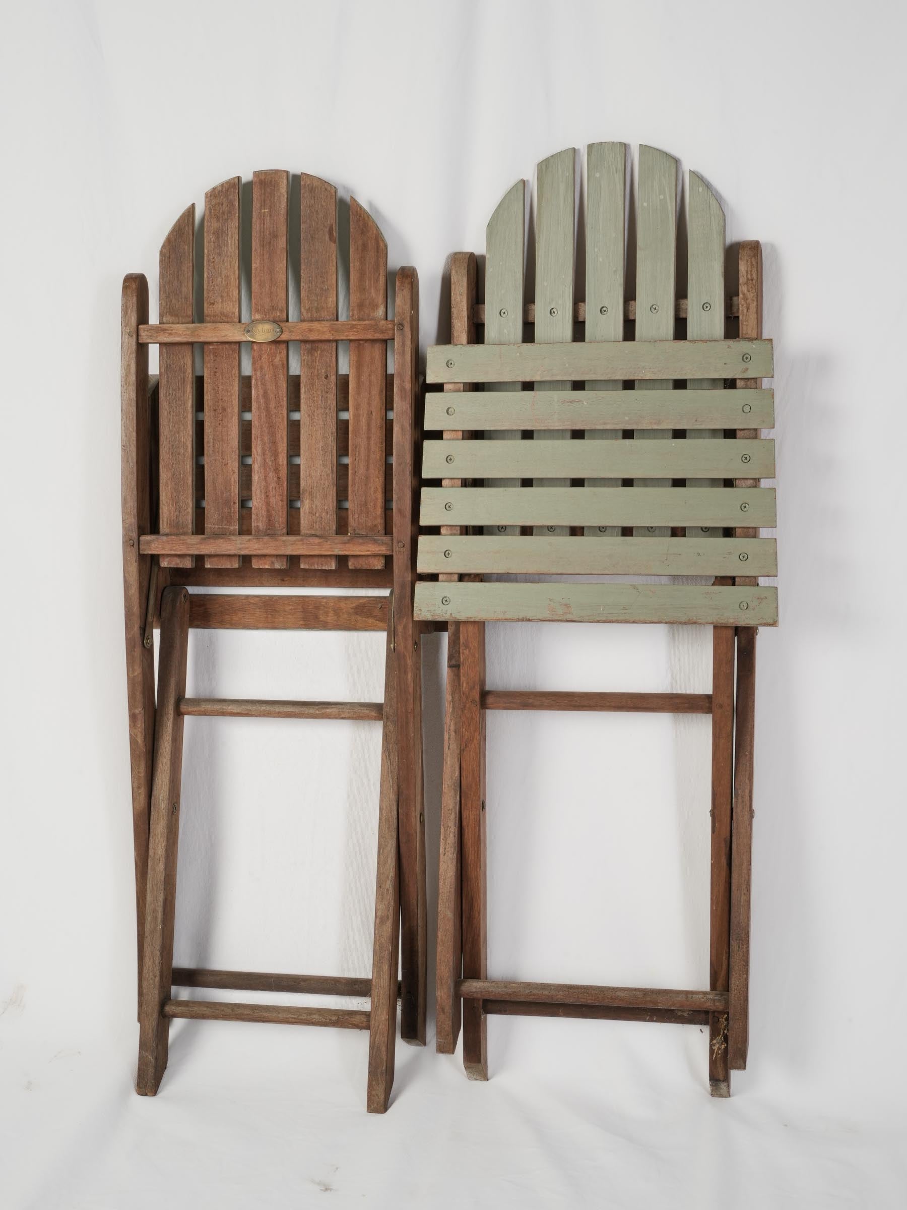 Set of Six Folding Teak Garden Chairs w/ Sage Green Finish
