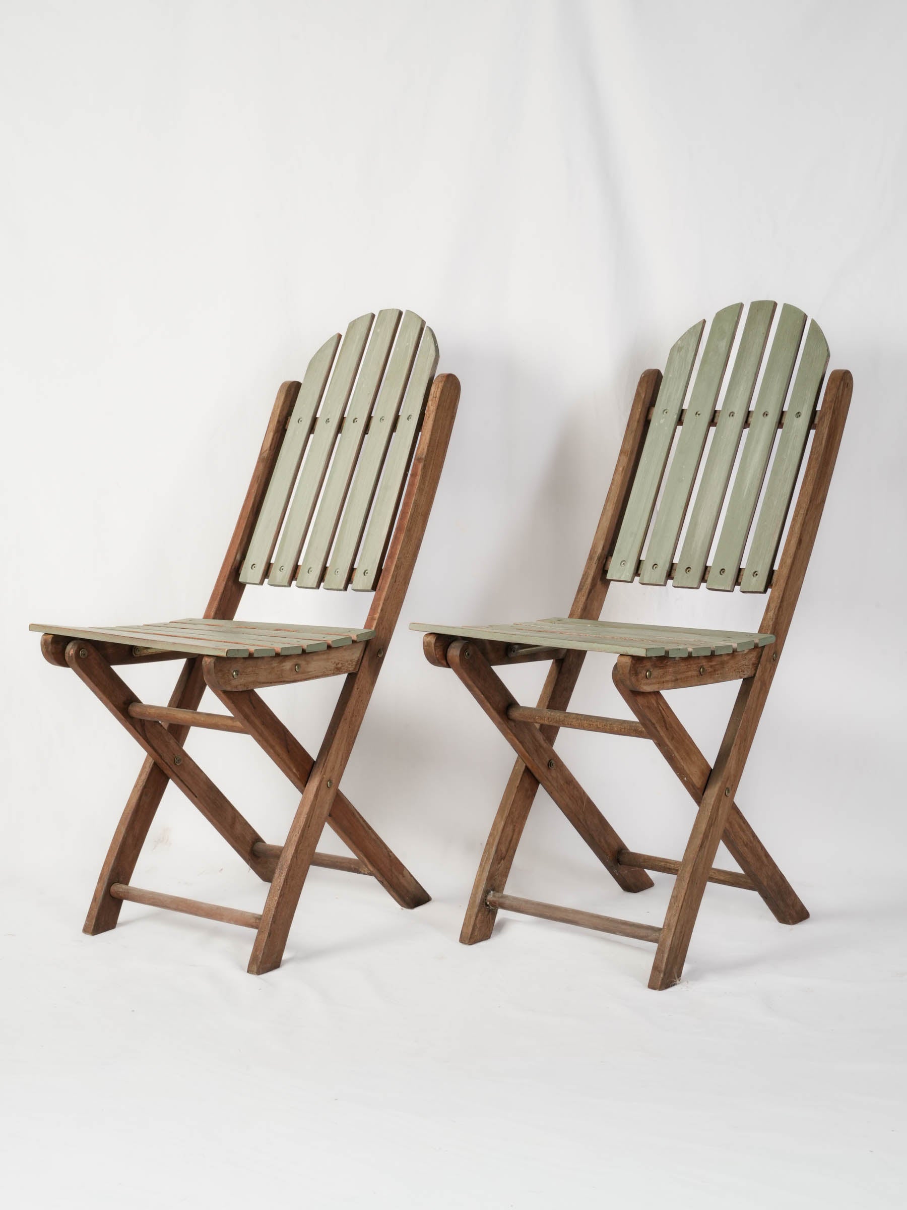 Set of Six Folding Teak Garden Chairs w/ Sage Green Finish