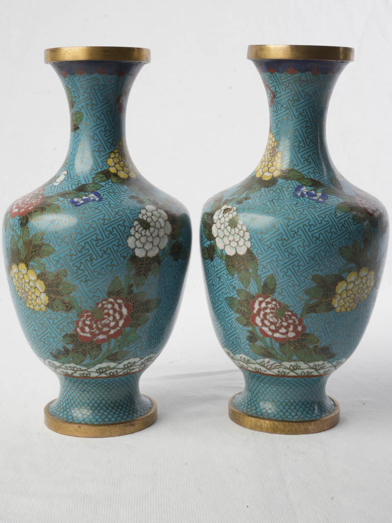Vintage turquoise ground cloisonné vases