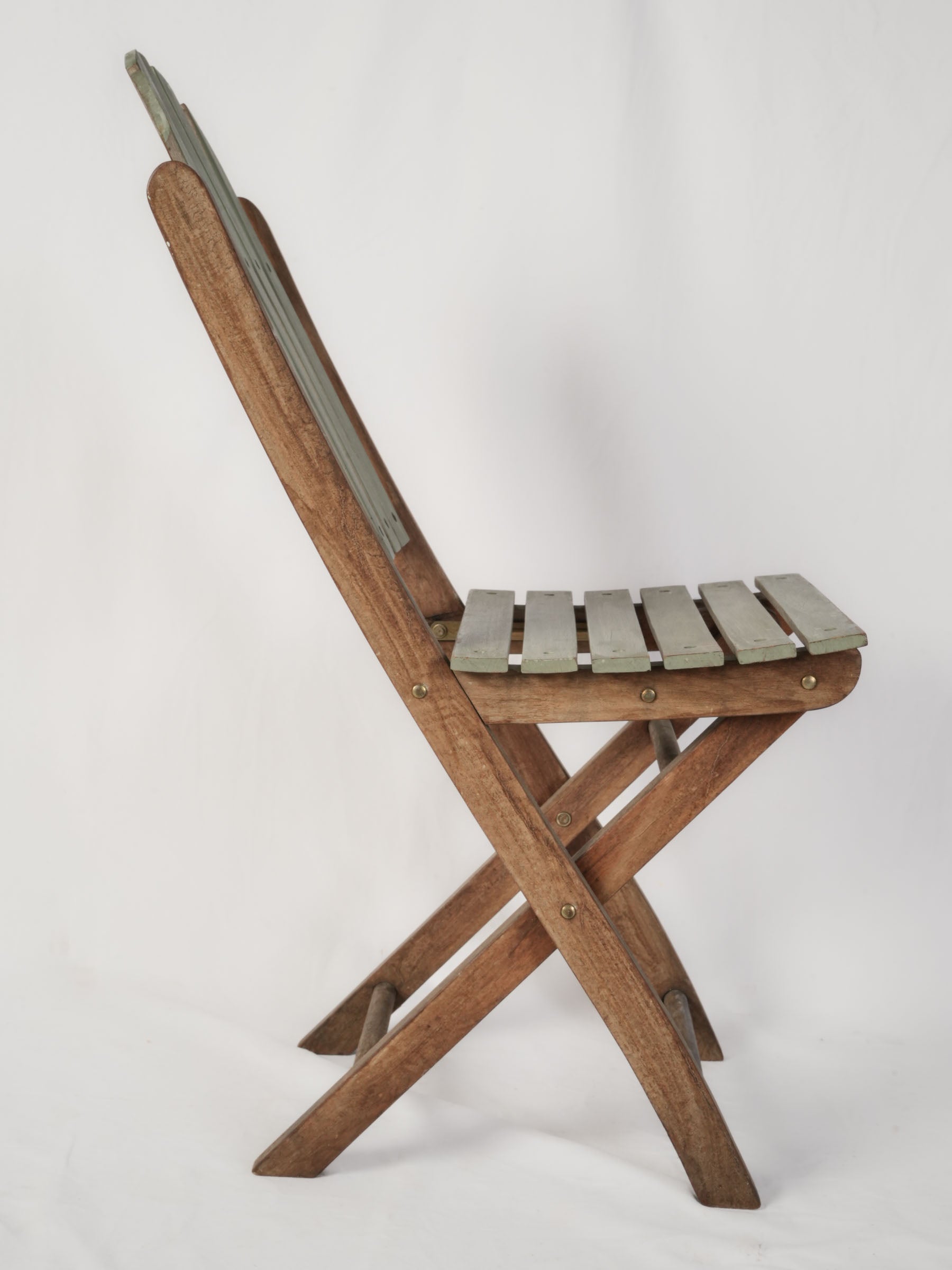 Set of Six Folding Teak Garden Chairs w/ Sage Green Finish