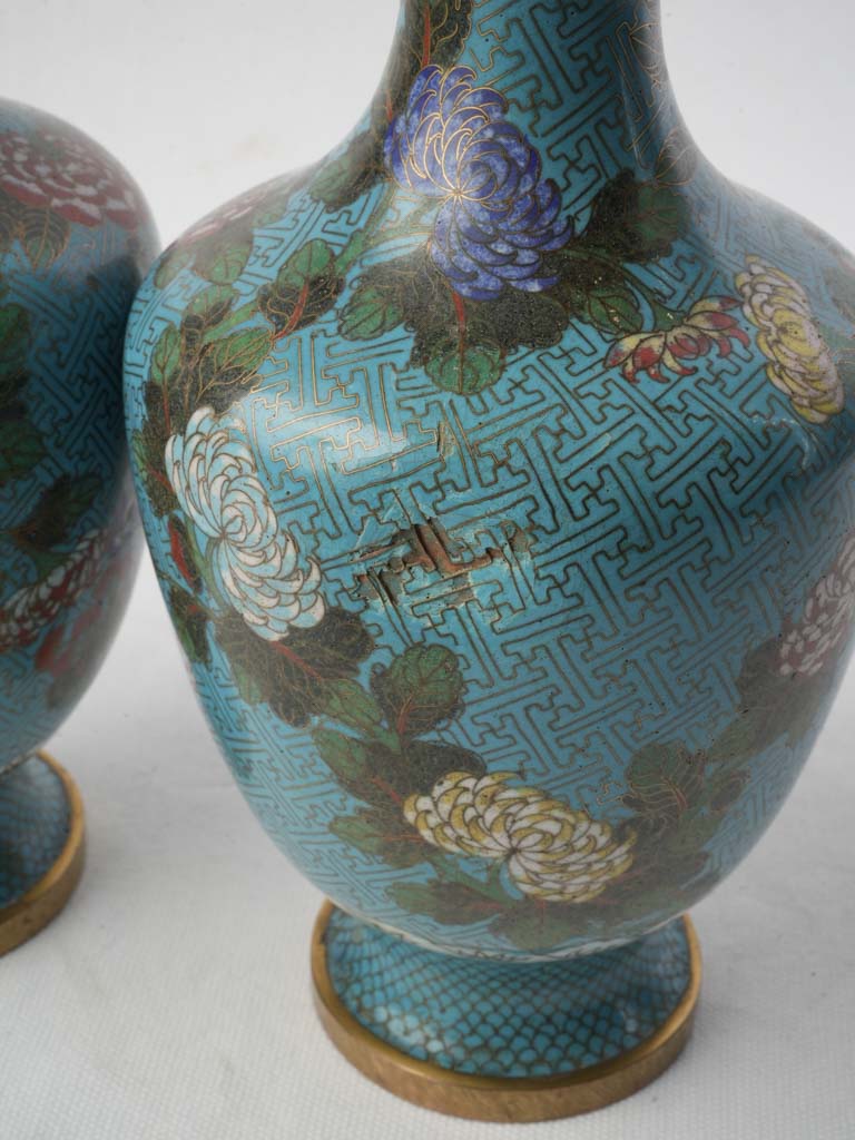 Jewel-like colorful cloisonné art vases