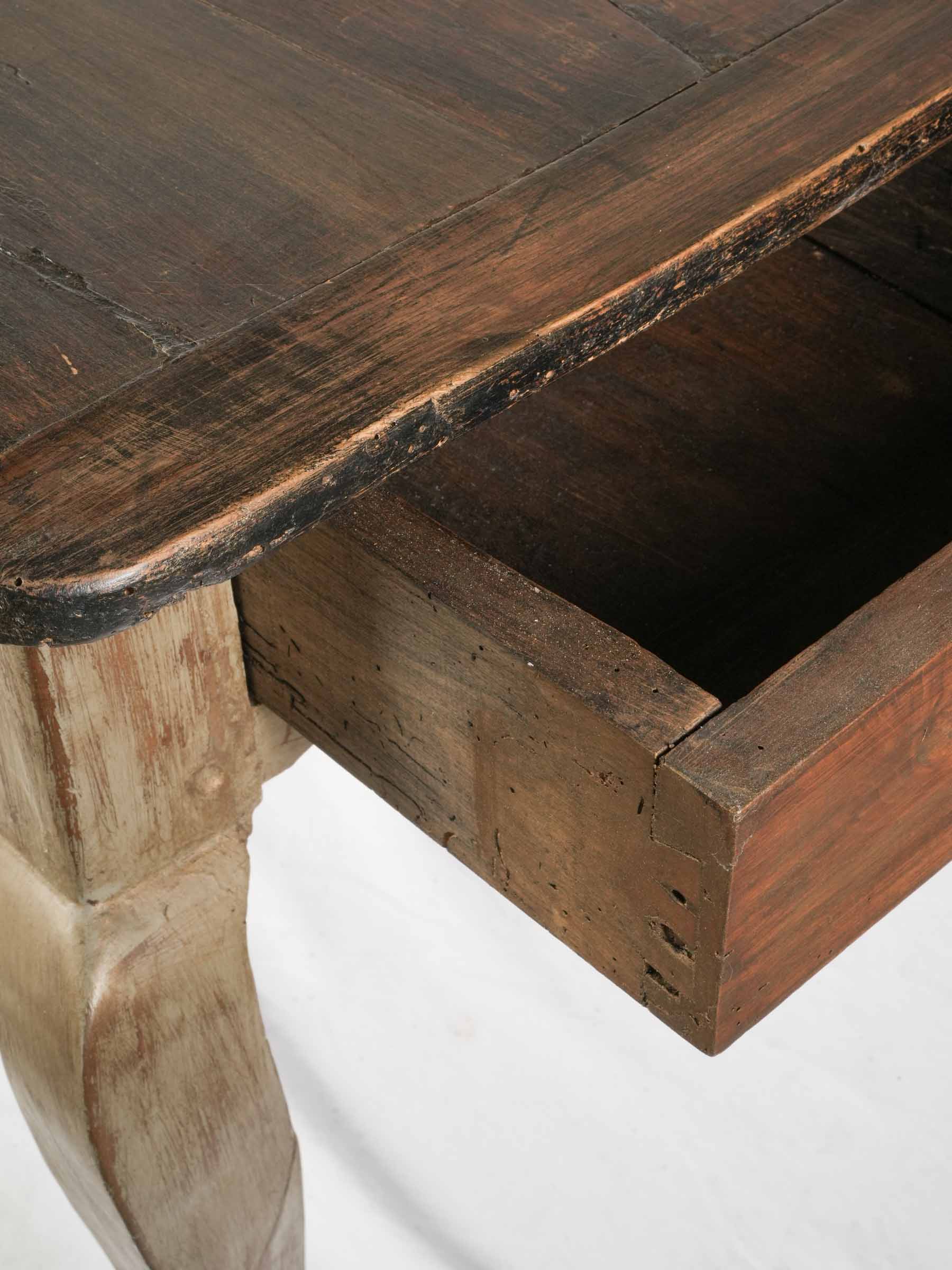 French Chestnut Farmhouse Table with Painted Base, c. 1900 - 70½"
