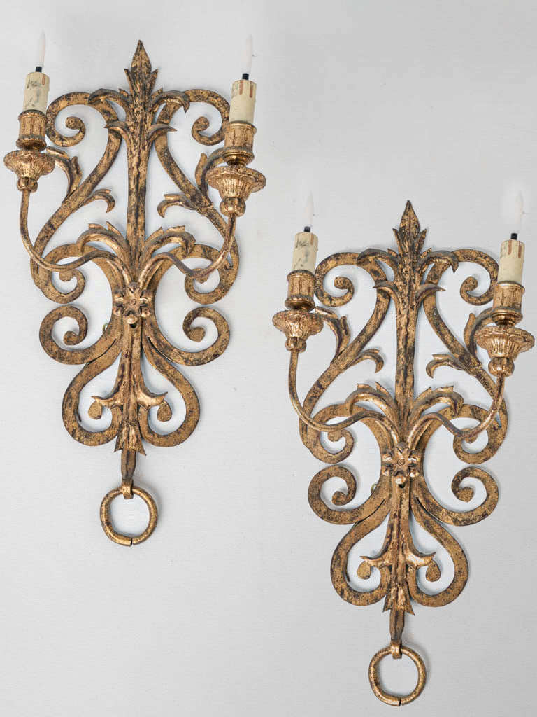Pair of Early 20th Century Large Gilded Italian Wall Sconces - 23¼"