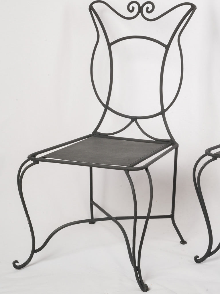 Pair of French 1950s Black-Painted Wrought-Iron Garden Chairs - 38¼"