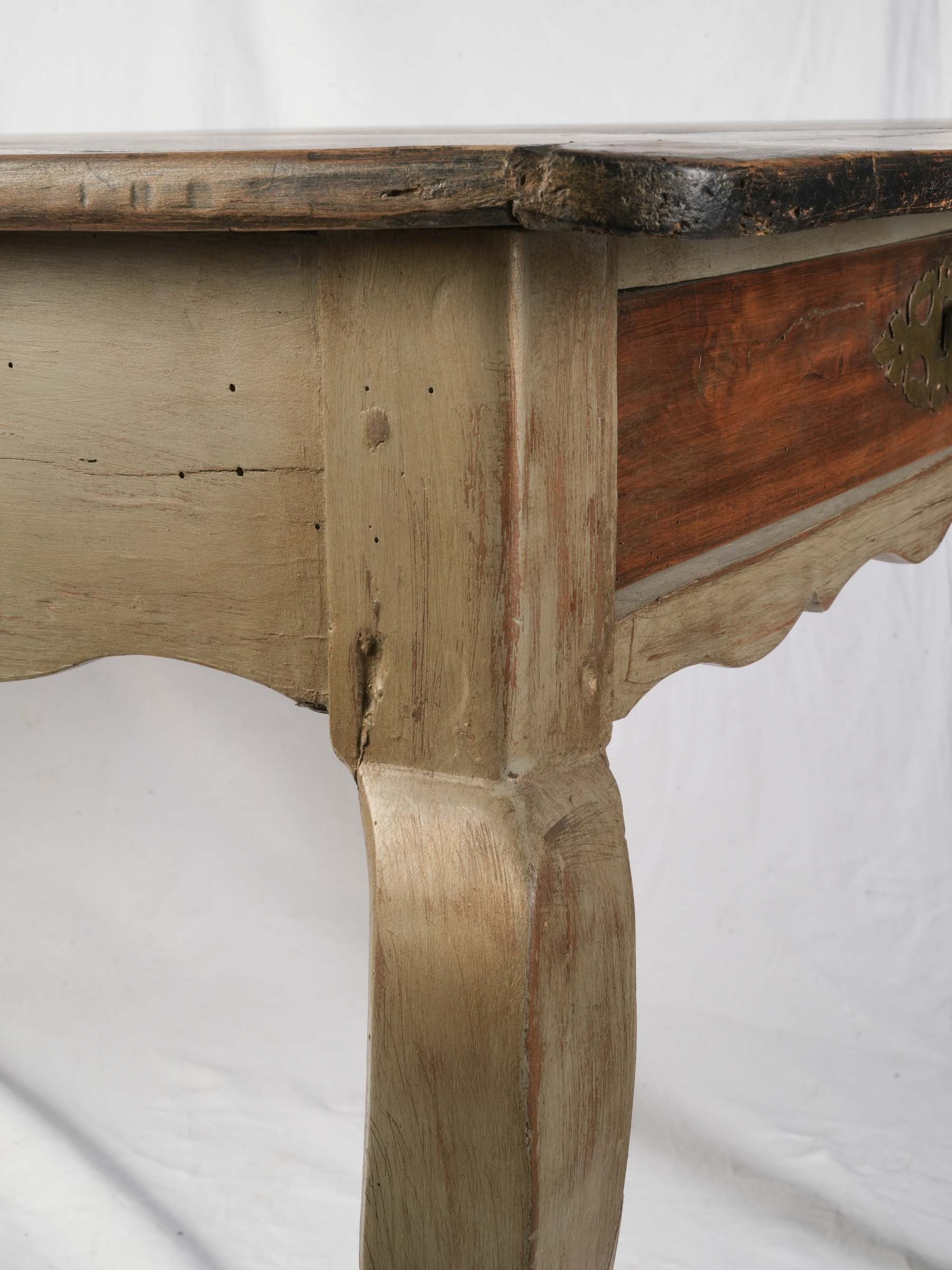 French Chestnut Farmhouse Table with Painted Base, c. 1900 - 70½"