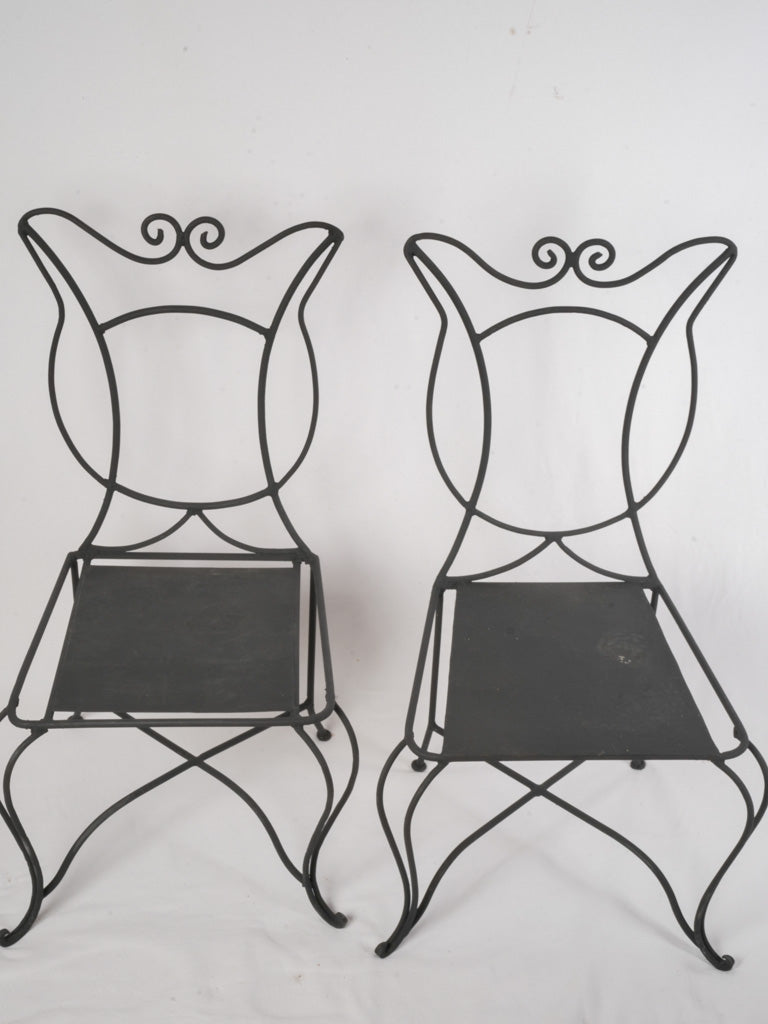Pair of French 1950s Black-Painted Wrought-Iron Garden Chairs - 38¼"