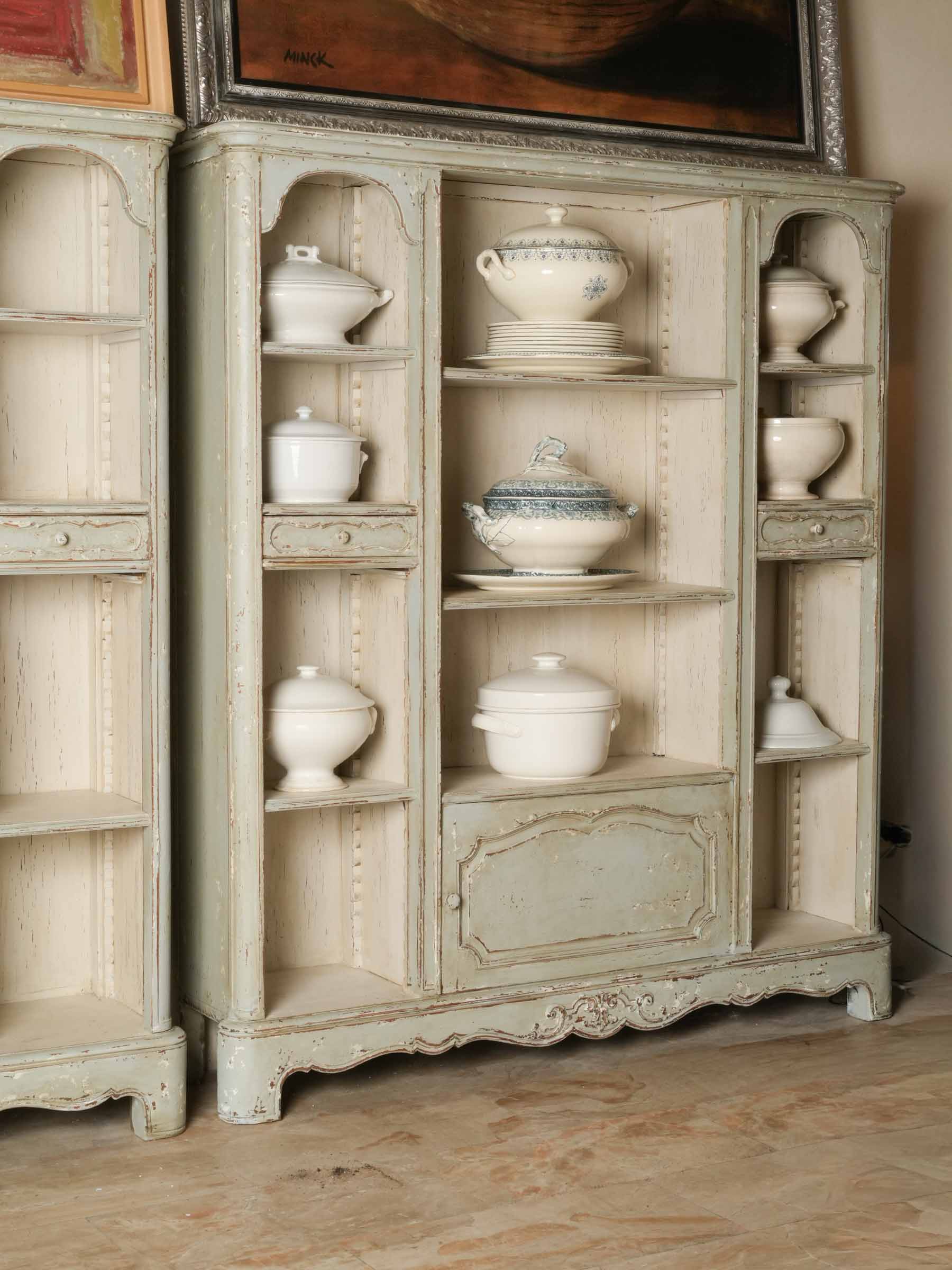 Petite painted walnut bookcases
