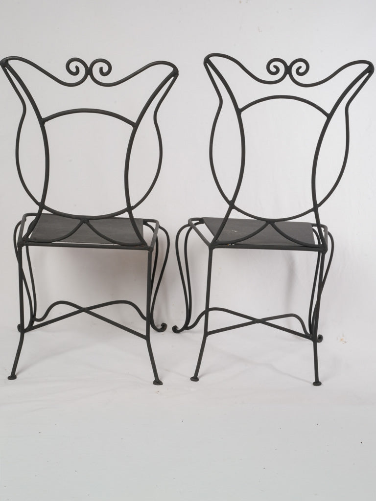 Pair of French 1950s Black-Painted Wrought-Iron Garden Chairs - 38¼"