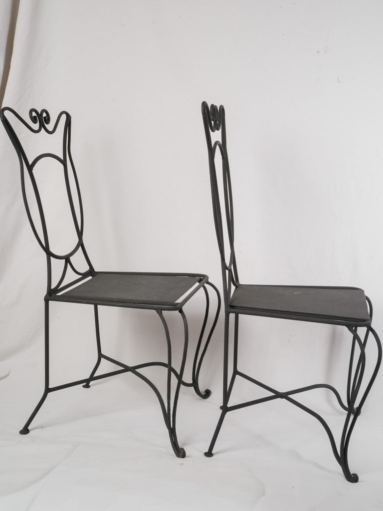 Pair of French 1950s Black-Painted Wrought-Iron Garden Chairs - 38¼"