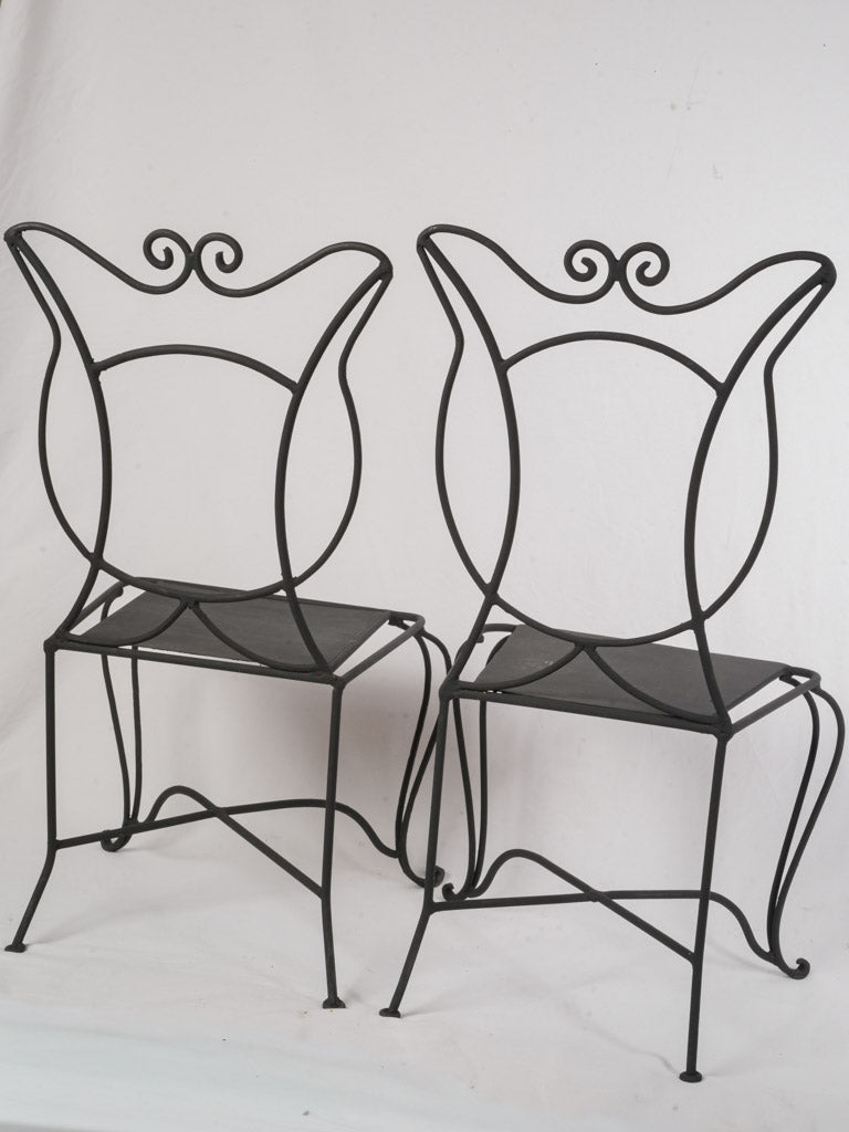 Pair of French 1950s Black-Painted Wrought-Iron Garden Chairs - 38¼"