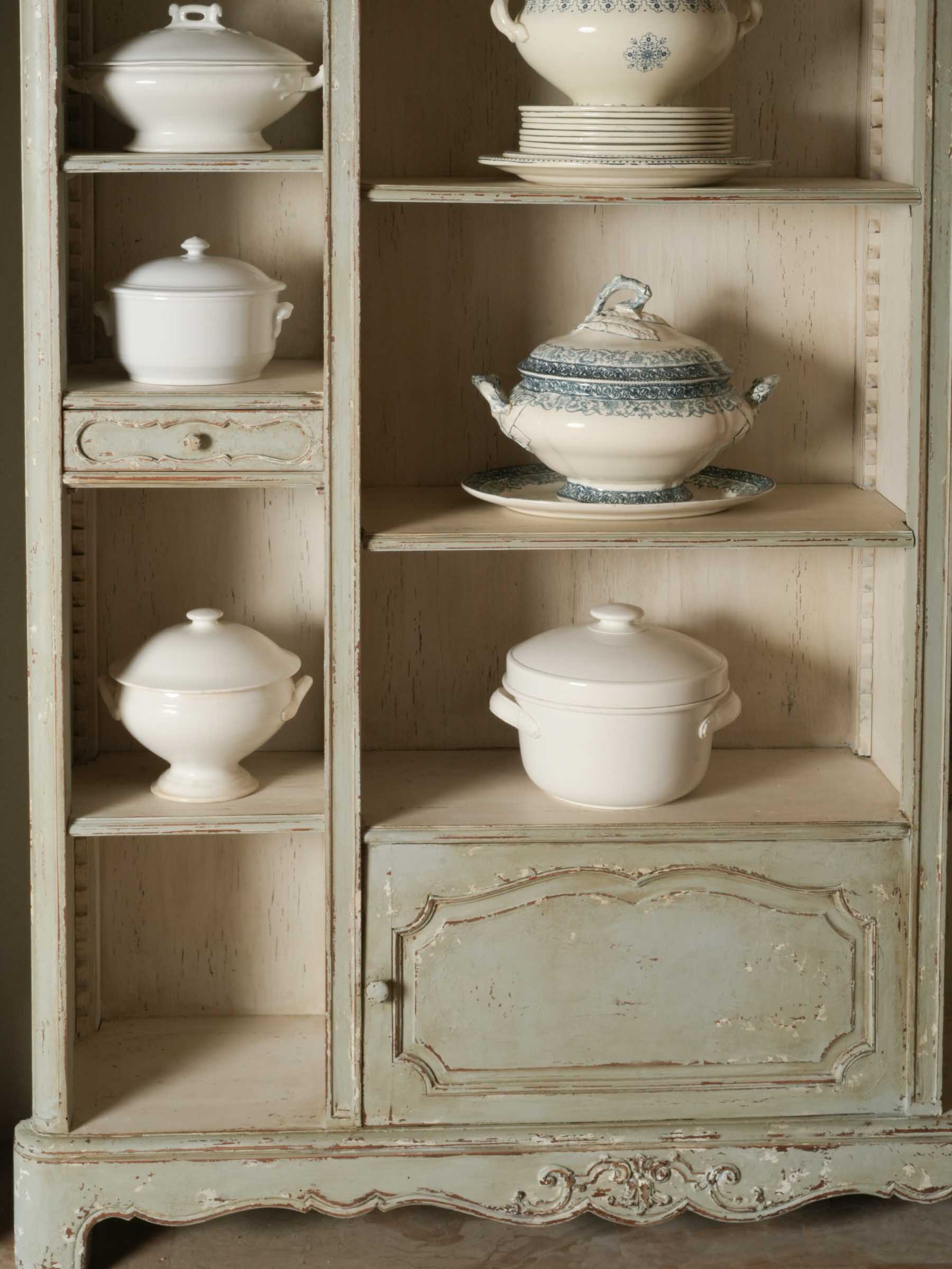 Beautifully weathered French bookcases