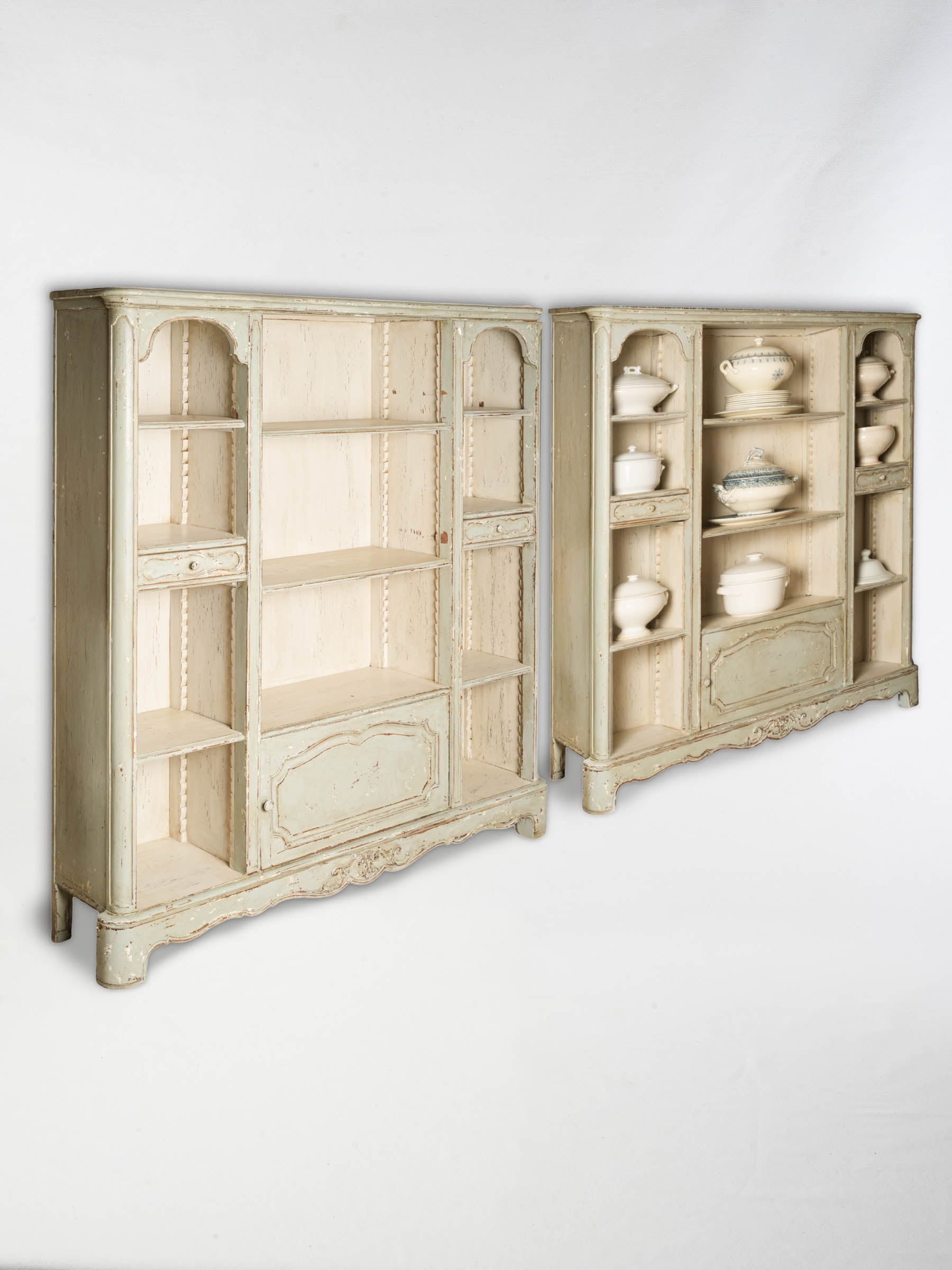 Pair of Petite French Painted Bookcases, Early 20th Century - 61" x 54"