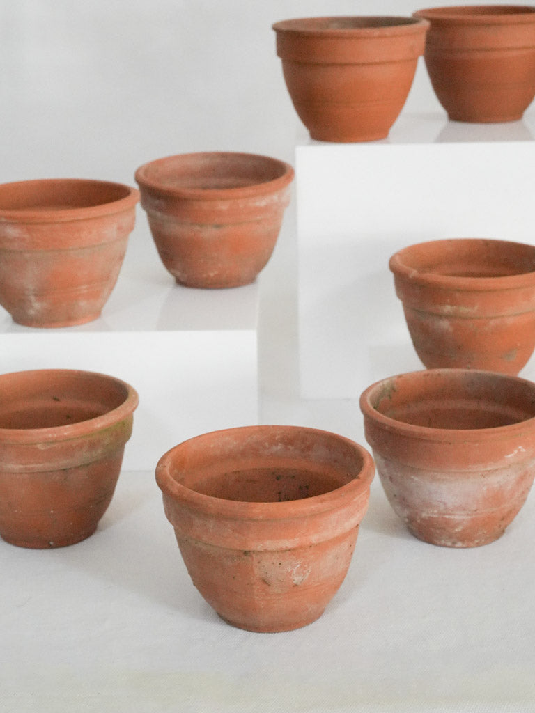hand thrown terracotta plant pots RESERVED MB Set of 8 Hand-Thrown Small French Terracotta Pots W/ Rounded Shape