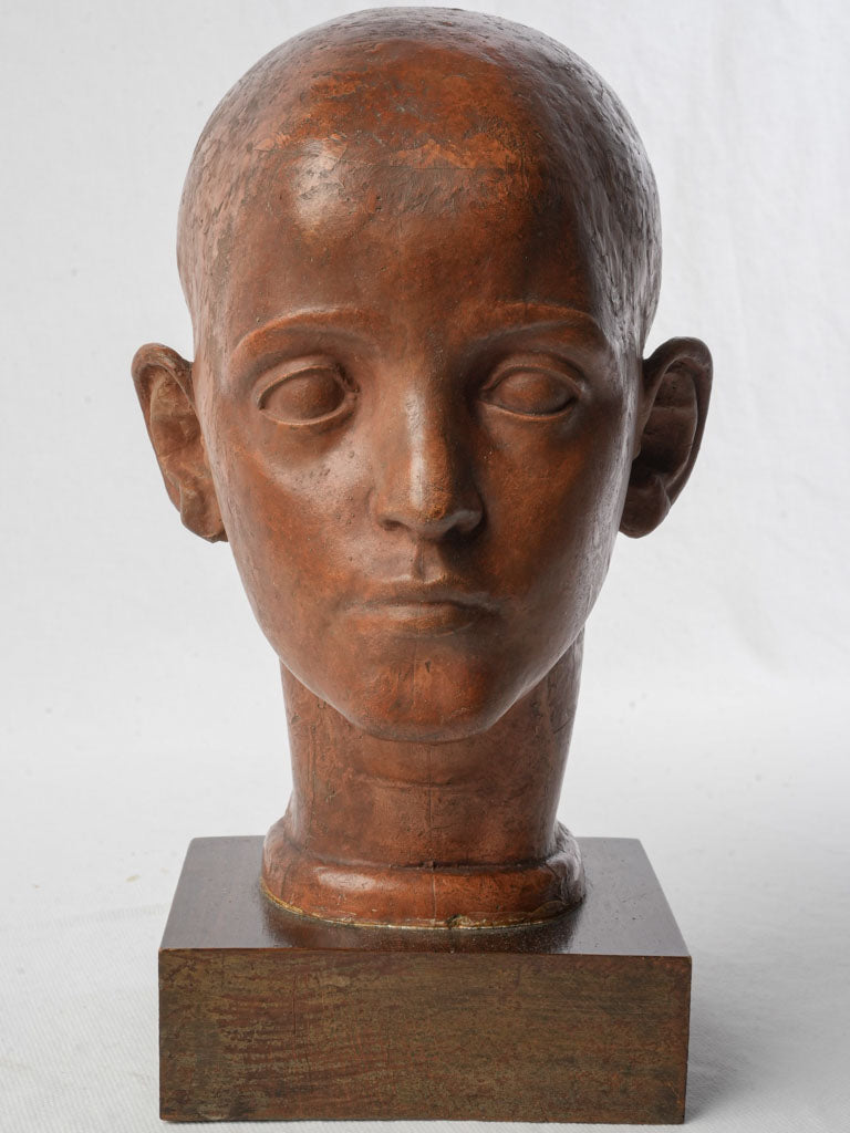 Mid-20th Century Terracotta Head of a Youth Signed Henri Lagriffoul - 11¾"