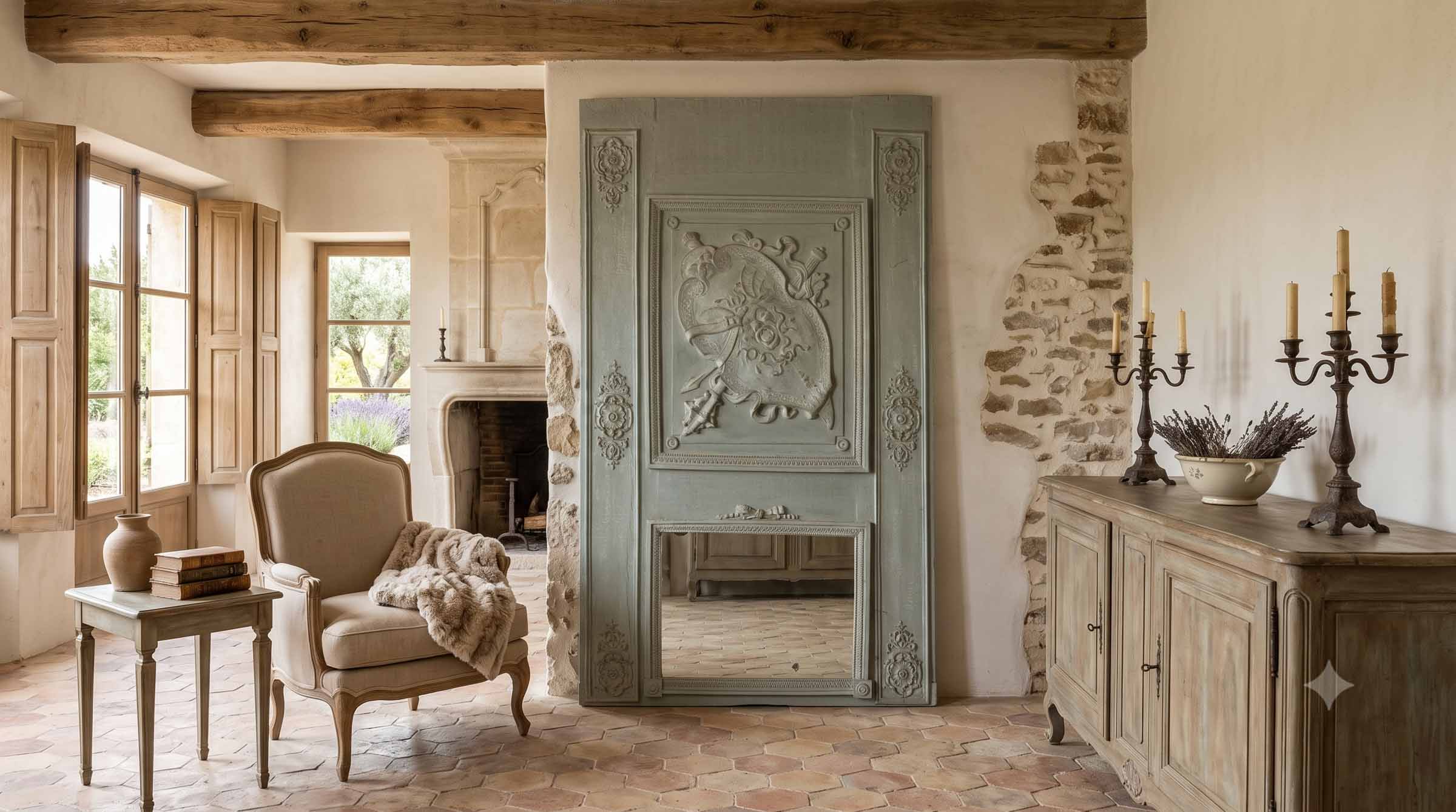 Large Louis XVI Style Trumeau Mirror w/ Sage-Gray Painted Finish - 75½" x 44"
