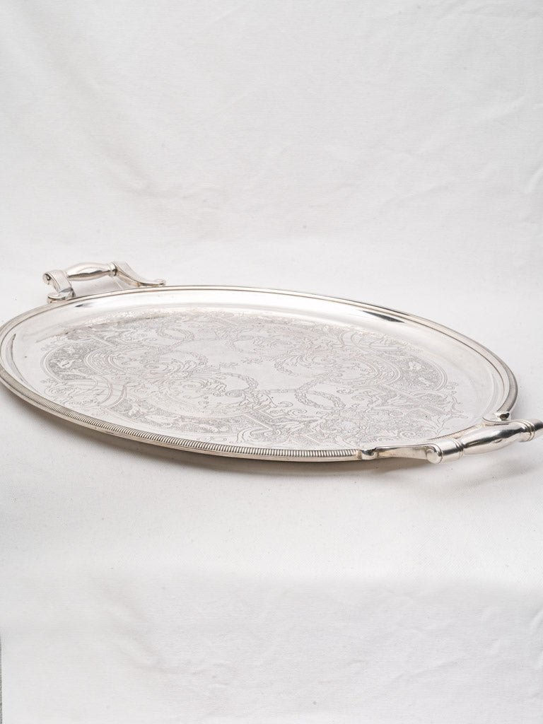 Ornate French vintage silver tray  